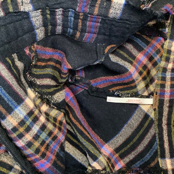 Free People Ombré Dip-dyed Plaid Maxi Skirt Frayed Hem Purple Red Black - Picture 7 of 7